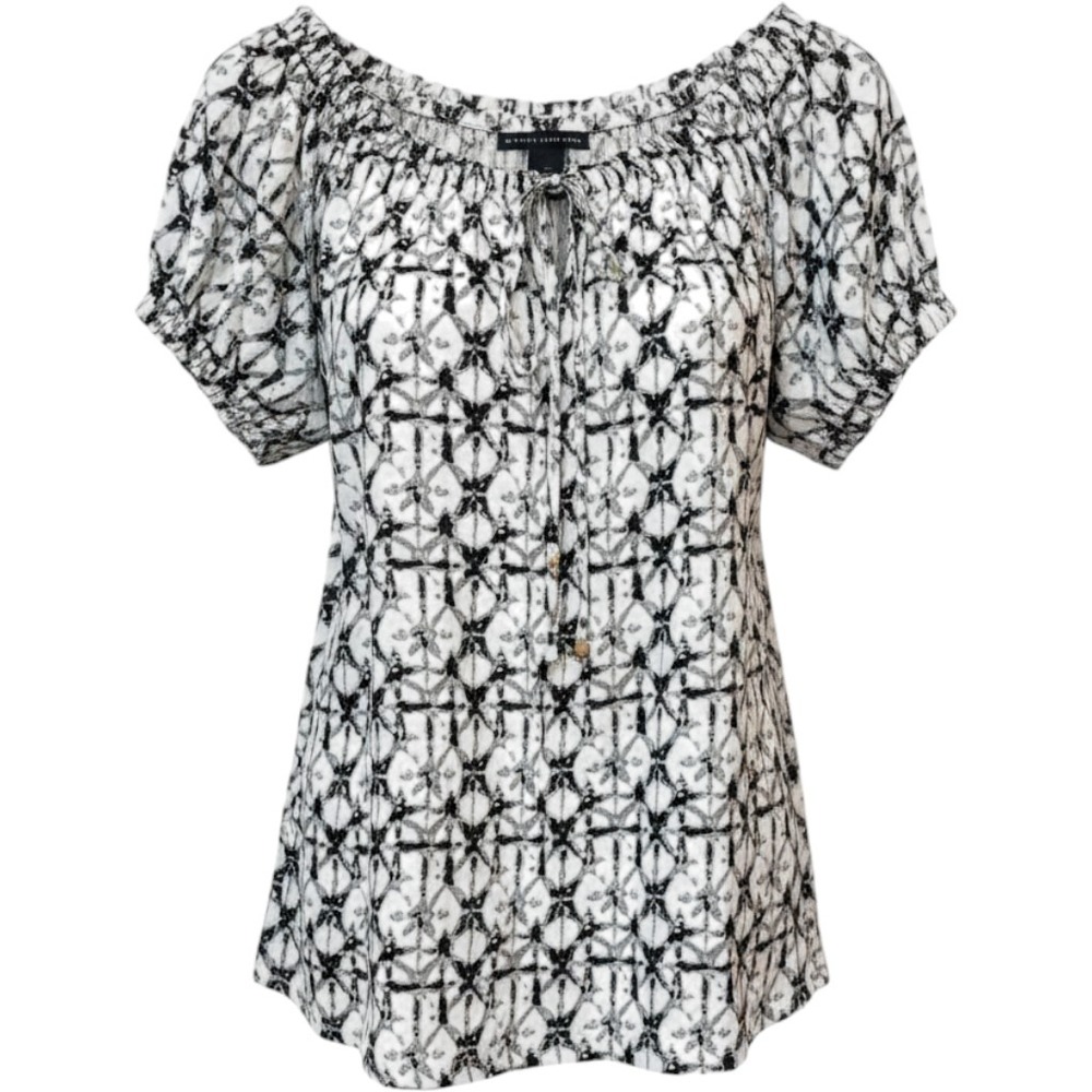 Grace Elements Top Womens XXL Grey Slate Geometric Peasant Boho Blouse Cotton